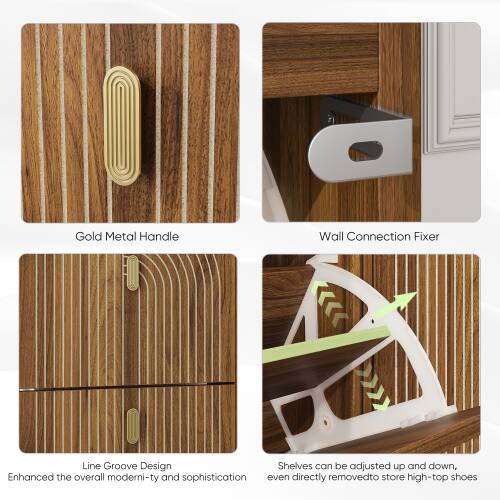 Gold Metal Handle Wall Connection Fixer Line Groove Design Shelves can be adjusted up and down, enhancing the overall modernity and sophistication. They can even be directly removed to store high-top shoes.