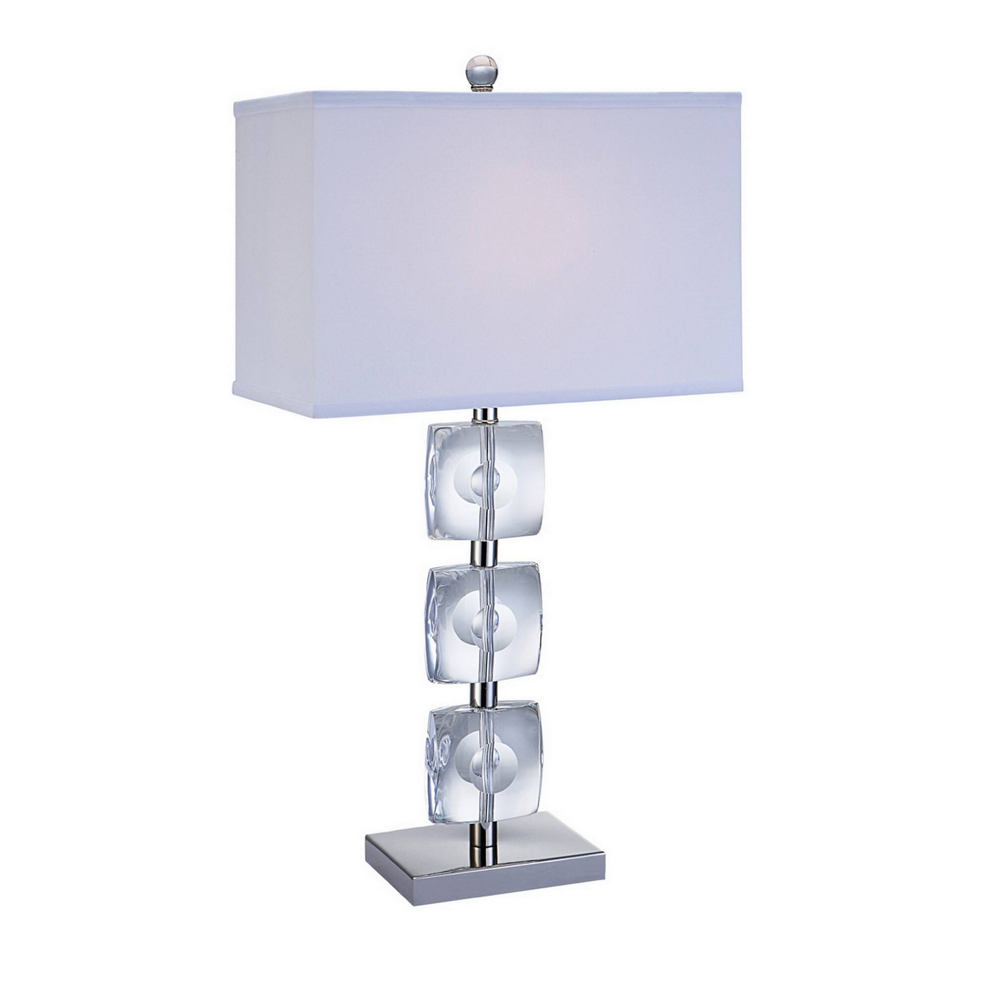 Front. Manhattan Lane - 28 Inch Table Lamp, Crystal Stand, Rectangular Shade, Metal - White, Clear.