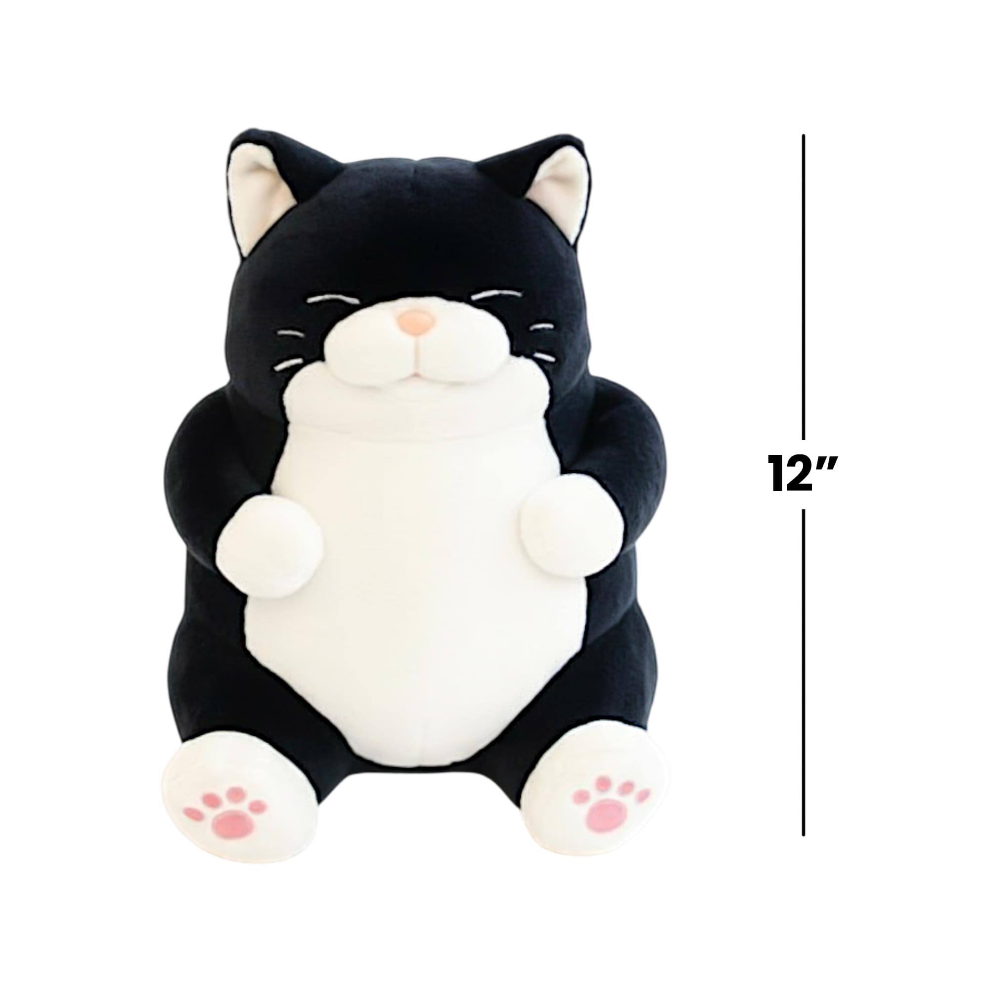 Alt View 5. New Era Distribution - Chubby Meow 12 Inch Plush Pillow | Black - Black.
