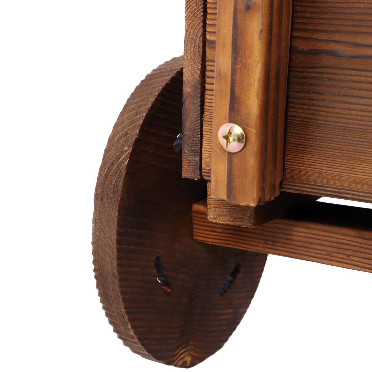Alt View 10. Loheer - Loheer Wooden Wagon Planter with Wheels, Carbonized Fir Wood Flower Cart with Handle and Drainage, Brown.