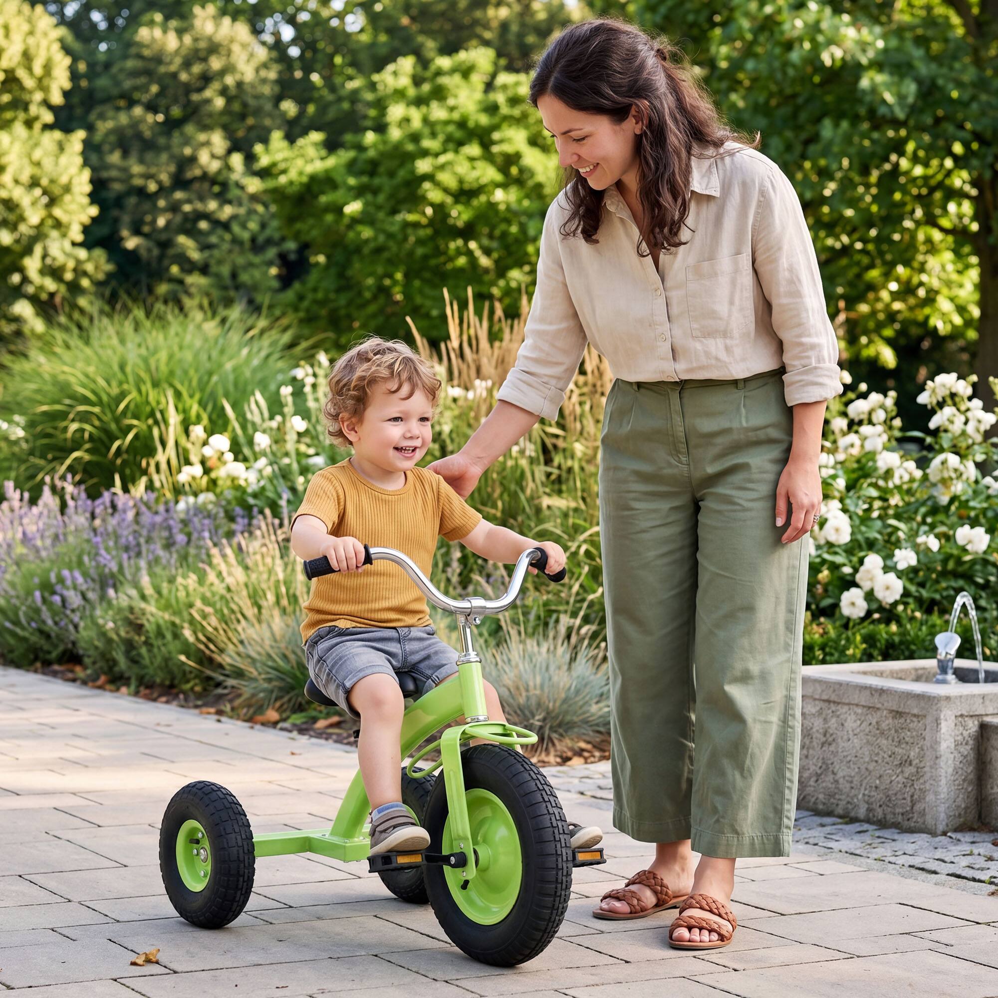 Alt View 3. Costway - Costway Kids Toddler Tricycle with 15 Inch Inflatable Rubber Tires, Adjustable Seat & Handlebar Aged 3+ - Green.