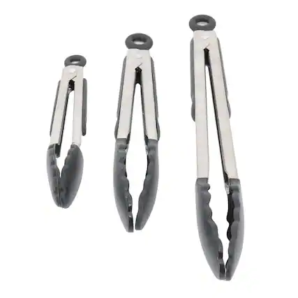 Front. Oster - Oster Baldwyn 3 Piece Stainless Steel Kitchen Tongs Set in Black - Black.