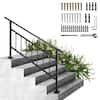 Front. VEVOR - Outdoor Stair Railing, Fits for 1-5 Steps Transitional Wrought Iron Handrail, Adjustable Exterior Stair Railing - Black.