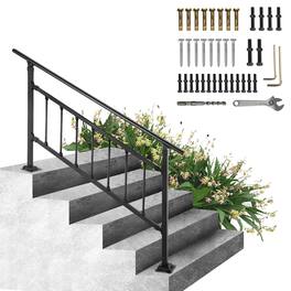 VEVOR - Outdoor Stair Railing, Fits for 1-5 Steps Transitional Wrought Iron Handrail, Adjustable Exterior Stair Railing - Black