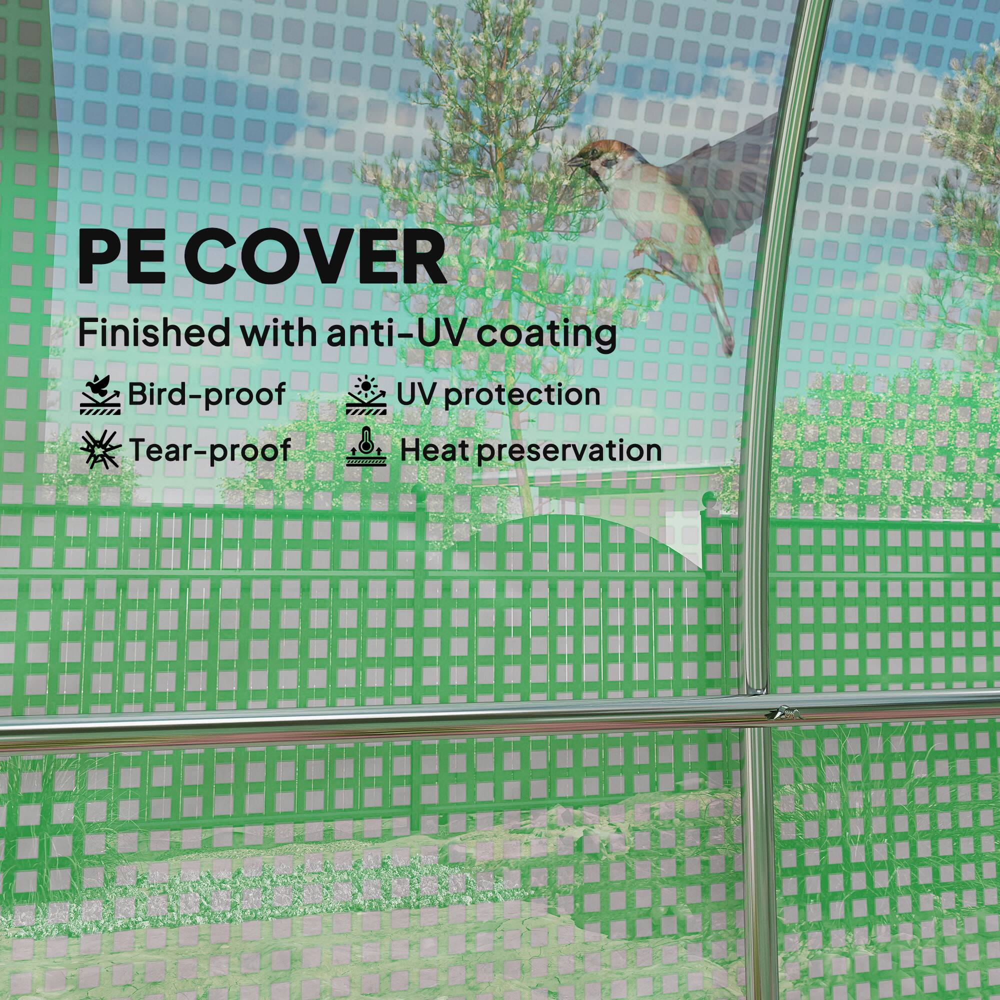 Alt View 4. Outsunny - House Greenhouse, Walk-in Tunnel Greenhouse with 2 Support Rods, Zippered Roll-up Mesh Door.