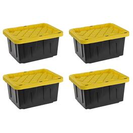 Juggernaut Storage - 5 Gal Lockable Plastic Storage Tote, (Set of 4) - Black/Yellow