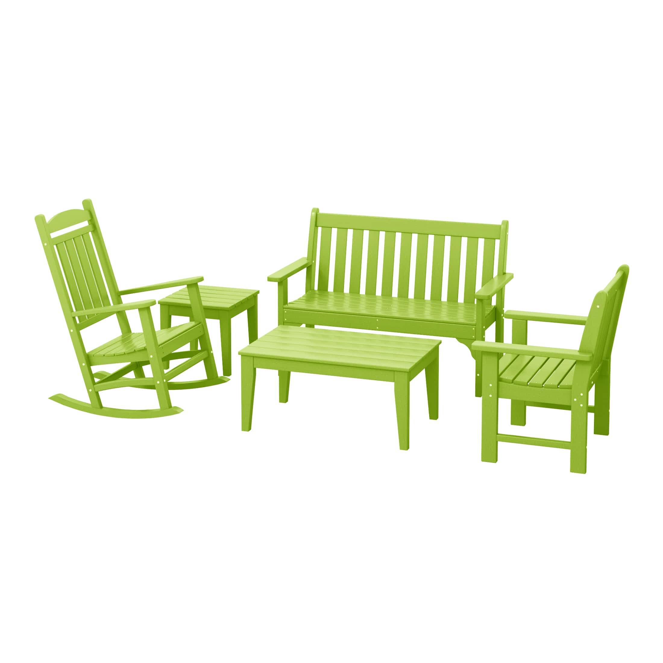 WestinTrends - Malibu 5-Piece HDPE Outdoor Patio Furniture Couch and Rocking Chair Set - Lime