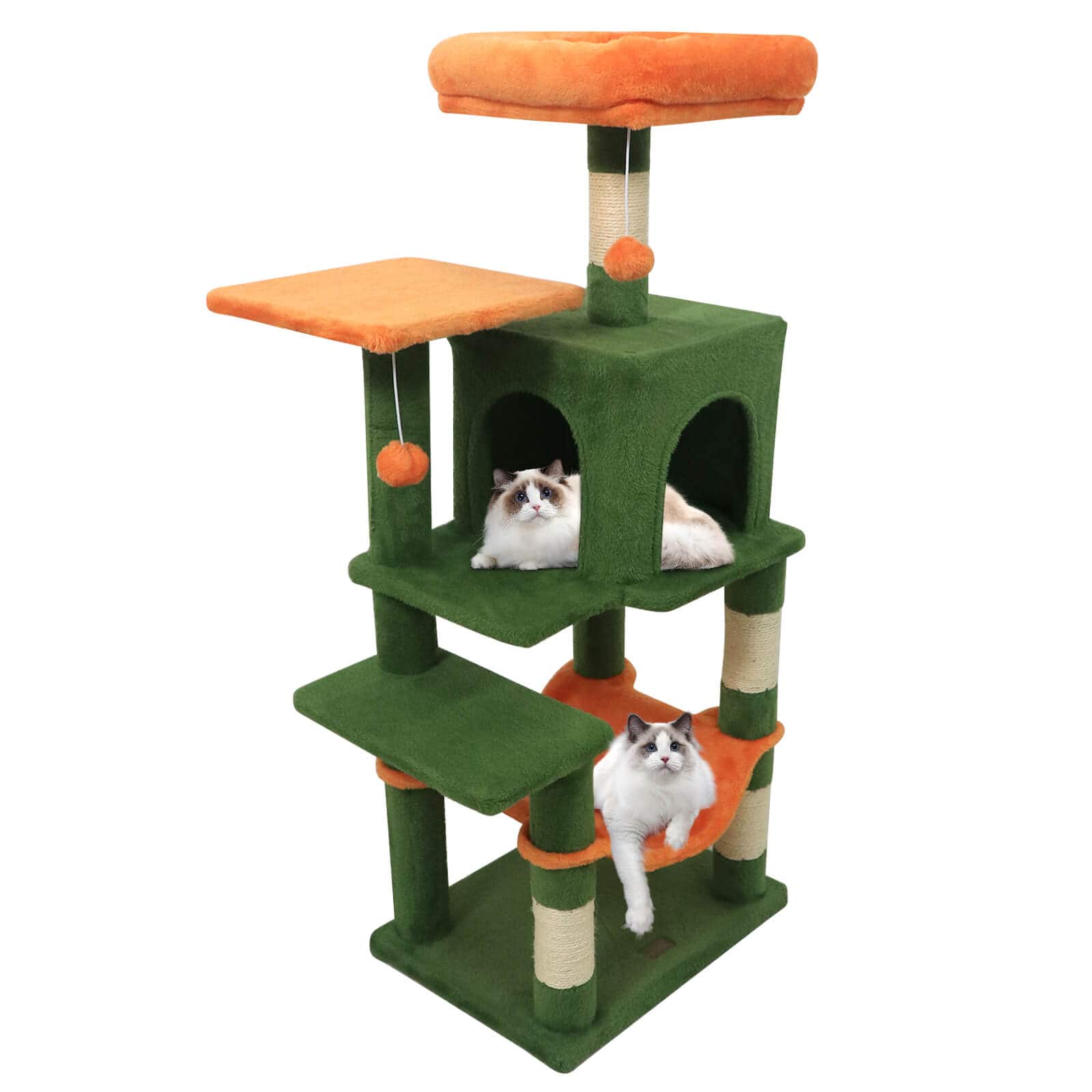 Costway - 44" Tall Multi-level Cat Tree, Modern Cat Tower with 2-Entrance Large Cat Condo - Green Orange