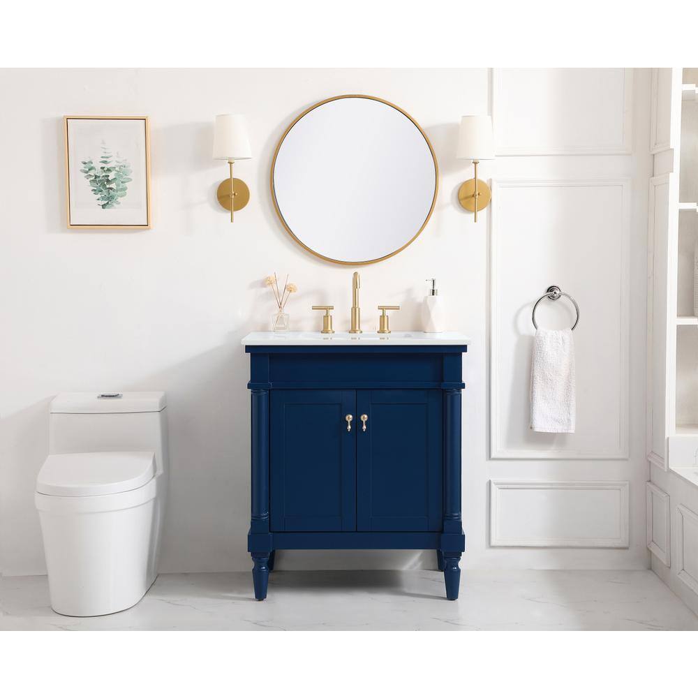 Alt View 7. Elegant Decor - 30 inch Single Bathroom vanity in Blue with ivory white engineered marble - Blue.