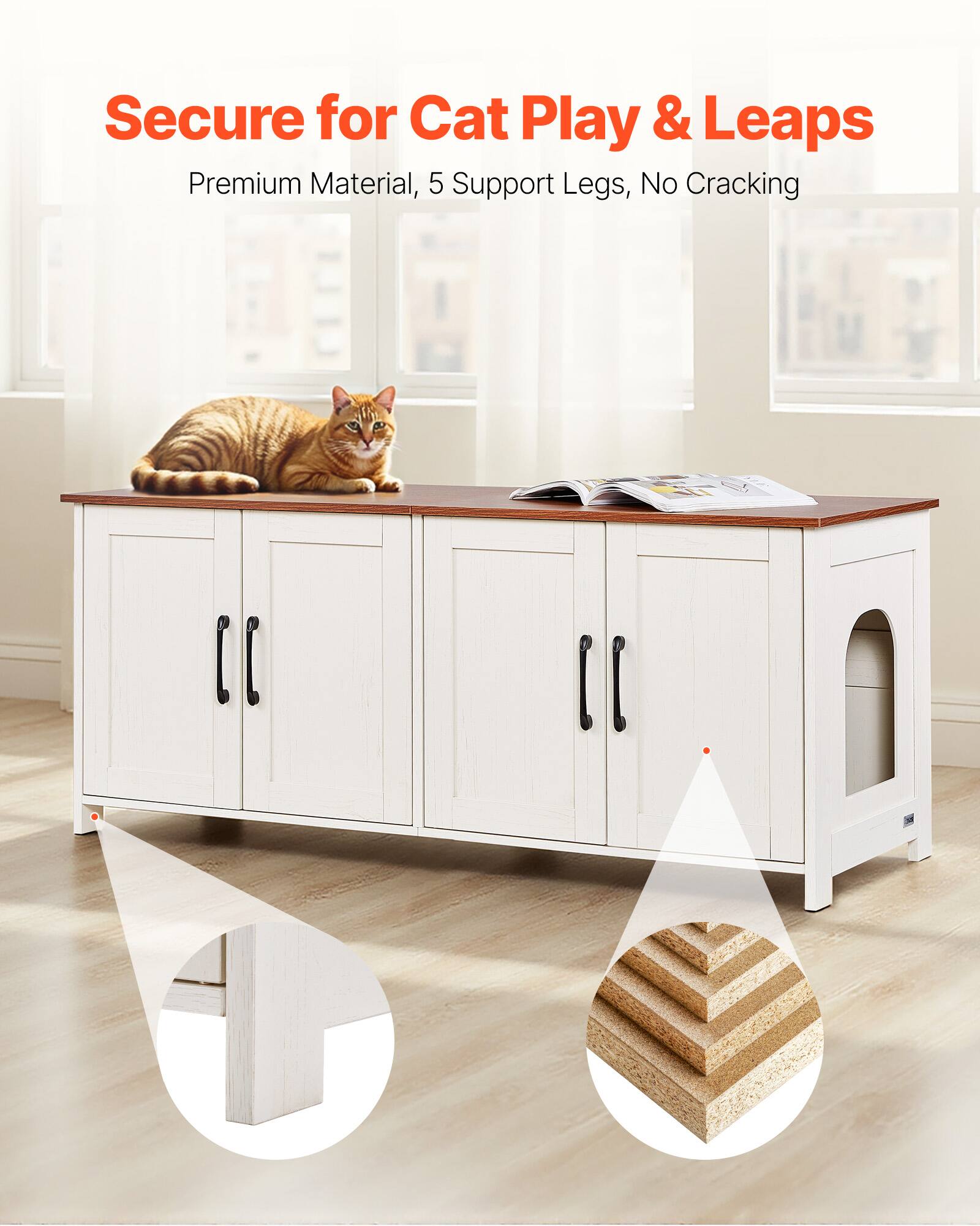 Secure for Cat Play & Leaps  
Premium Material, 5 Support Legs, No Cracking
