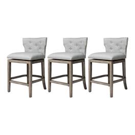 Maven Lane - Hugo Counter Stool, Reclaimed Oak Finish & Ash Grey Fabric, Set of 3 - Reclaimed Oak 3