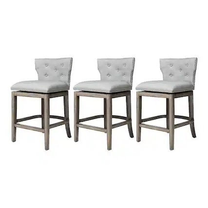 Front. Maven Lane - Maven Lane Hugo Counter Stool, Reclaimed Oak Finish & Ash Grey Fabric, Set of 3 - Reclaimed Oak 3.