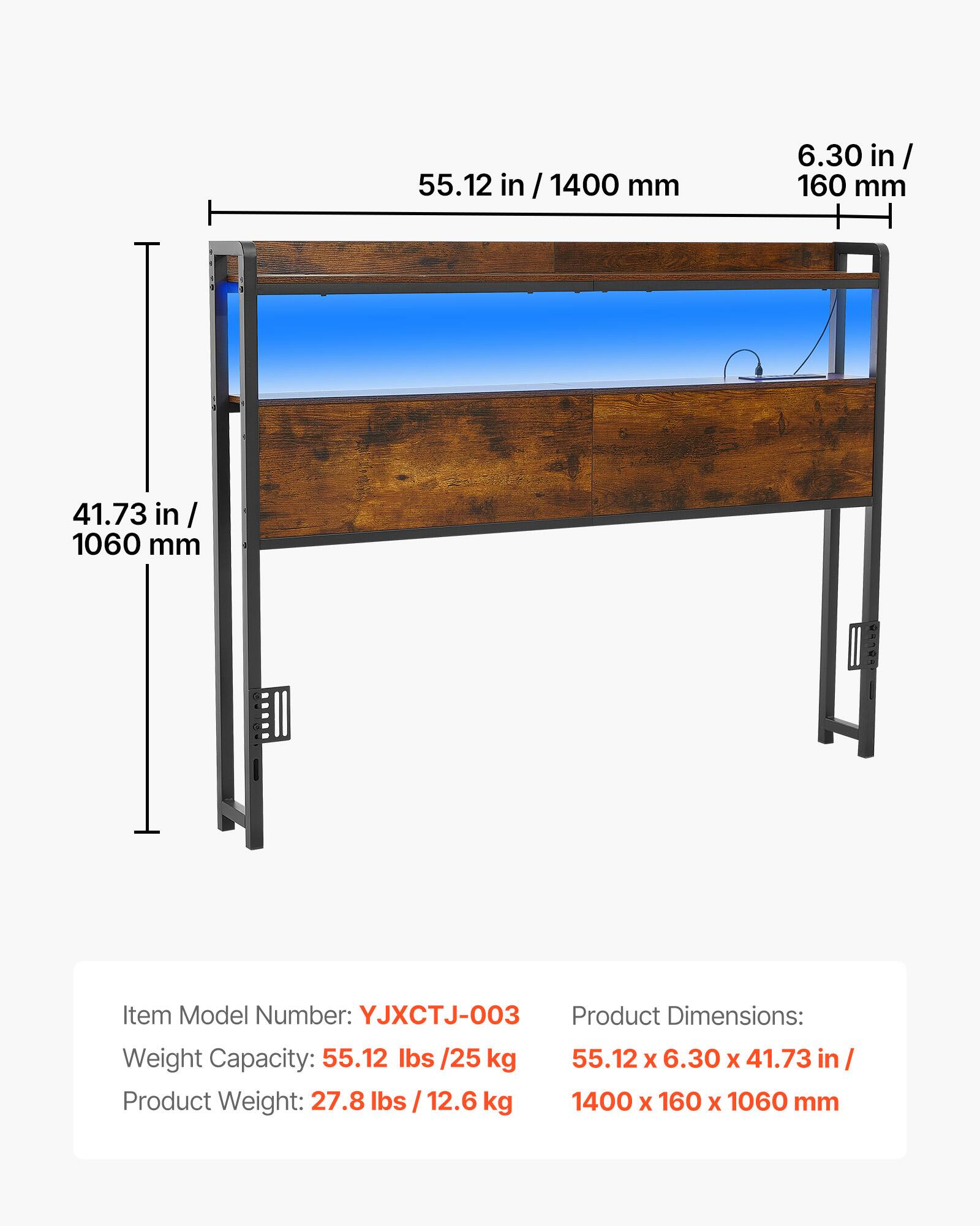 55.12 in / 1400 mm  
6.30 in / 160 mm  
41.73 in / 1060 mm  

Item Model Number: YJXCTJ-003  
Product Dimensions: 55.12 x 6.30 x 41.73 in / 1400 x 160 x 1060 mm  
Weight Capacity: 55.12 lbs / 25 kg  
Product Weight: 27.8 lbs / 12.6 kg