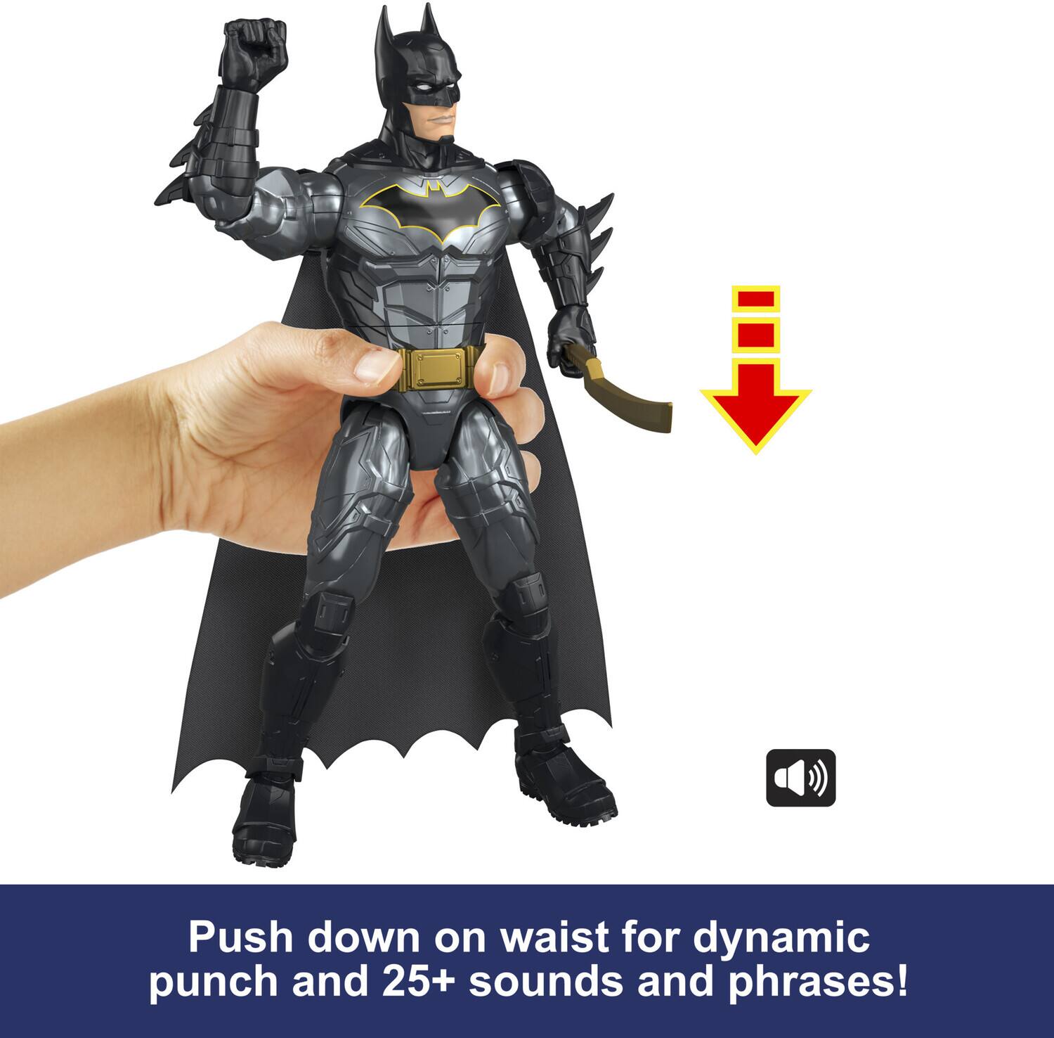 Push down on waist for dynamic punch and 25+ sounds and phrases!