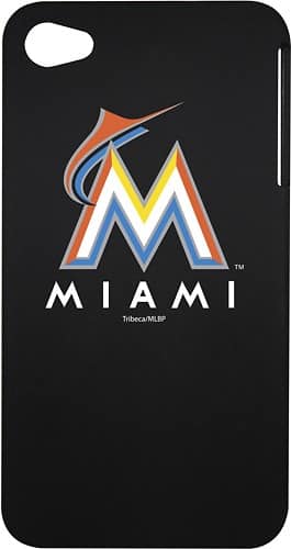 Front Standard. Tribeca - Miami Marlins Hard Shell Case for Apple® iPhone® 4 and 4S - Black.