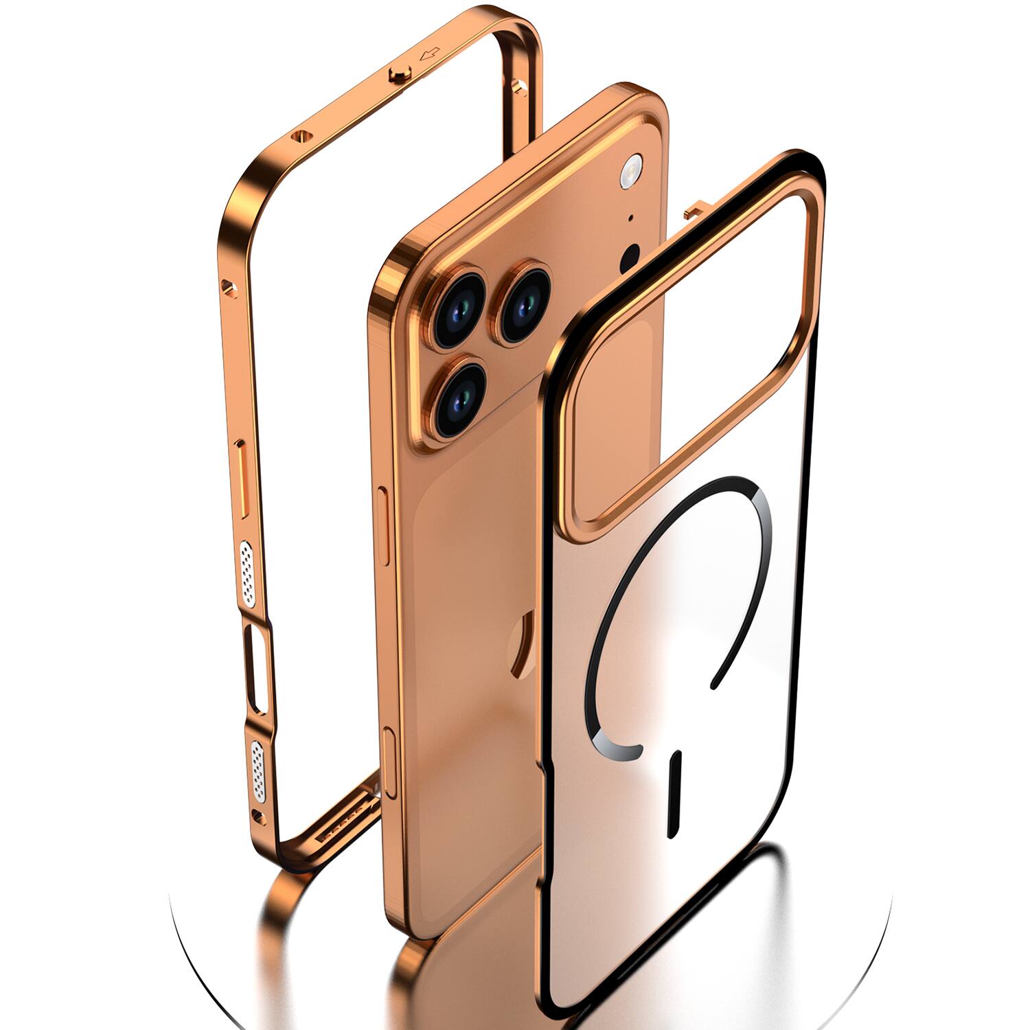 Alt View 2. Dteck - Magnetic Aluminum Bumper Case for Apple iPhone 17 Pro Max, Slim Shockproof Translucent Matte Cover with Buckle Lock - Orange.