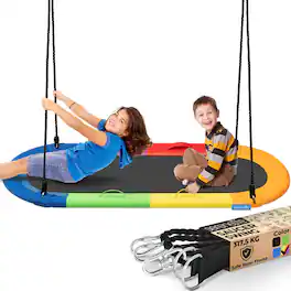 SereneLife - 67" Oval Saucer Swing, Outdoor Swing Set, Supports 700 lbs, Universal Hanging Kit, SLSOVSWNG09RB - Rainbow