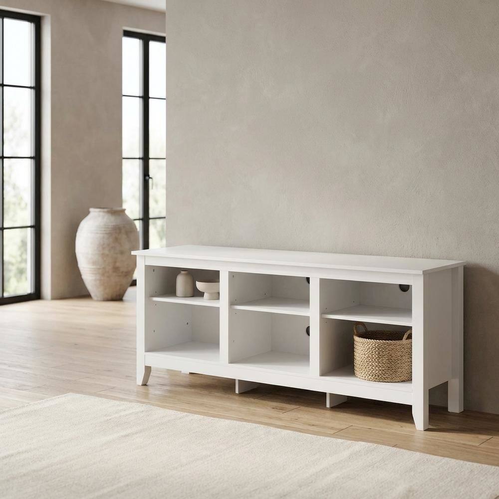 Alt View 2. FurniFact - White Wooden TV Stand, Up to 65 Inch Entertainment Center, Spacious Storage - White.