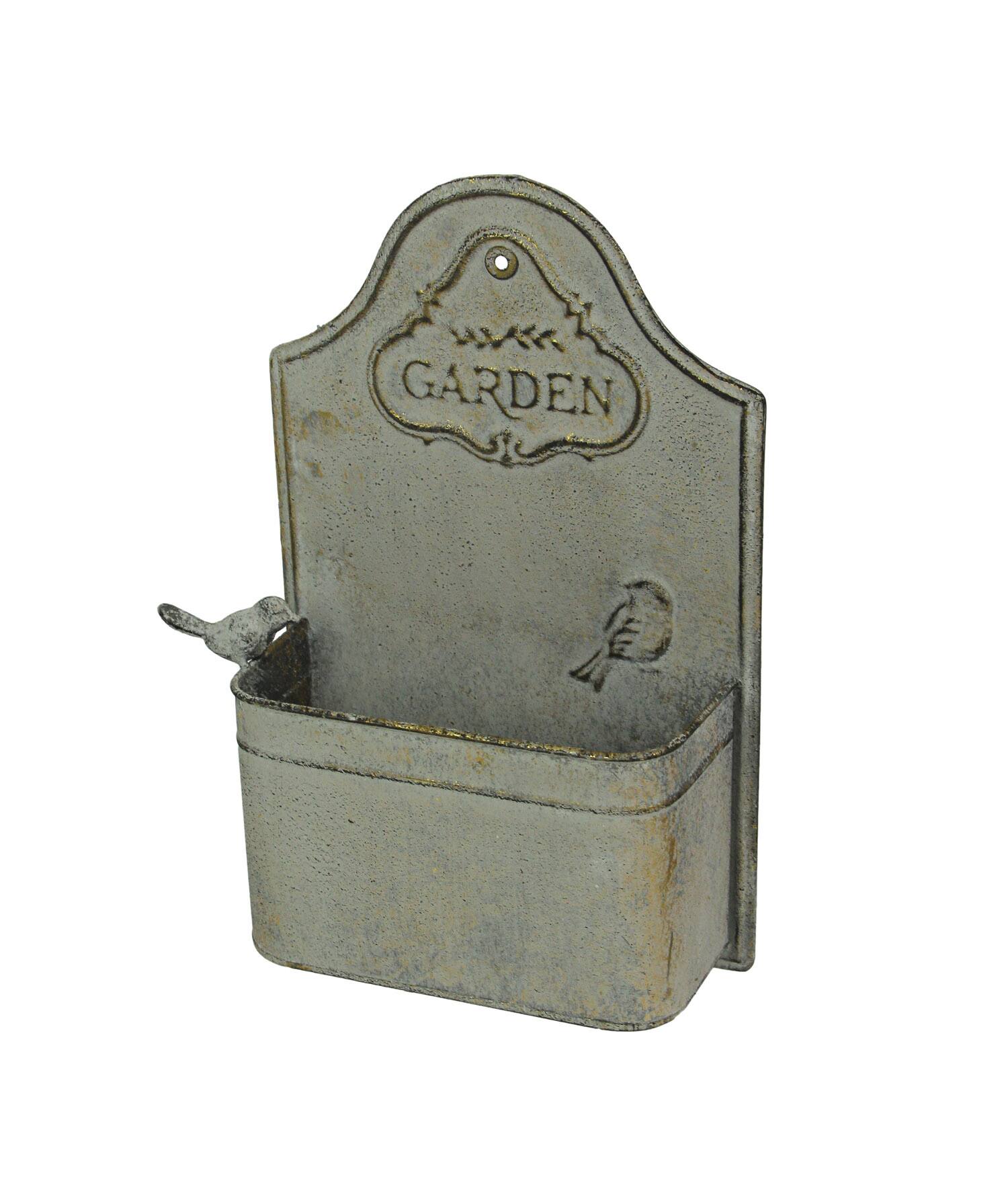 Front. Audrey's - Weathered Finish Garden Birds Indoor / Outdoor Wall Planter Farmhouse Decor - Grey.