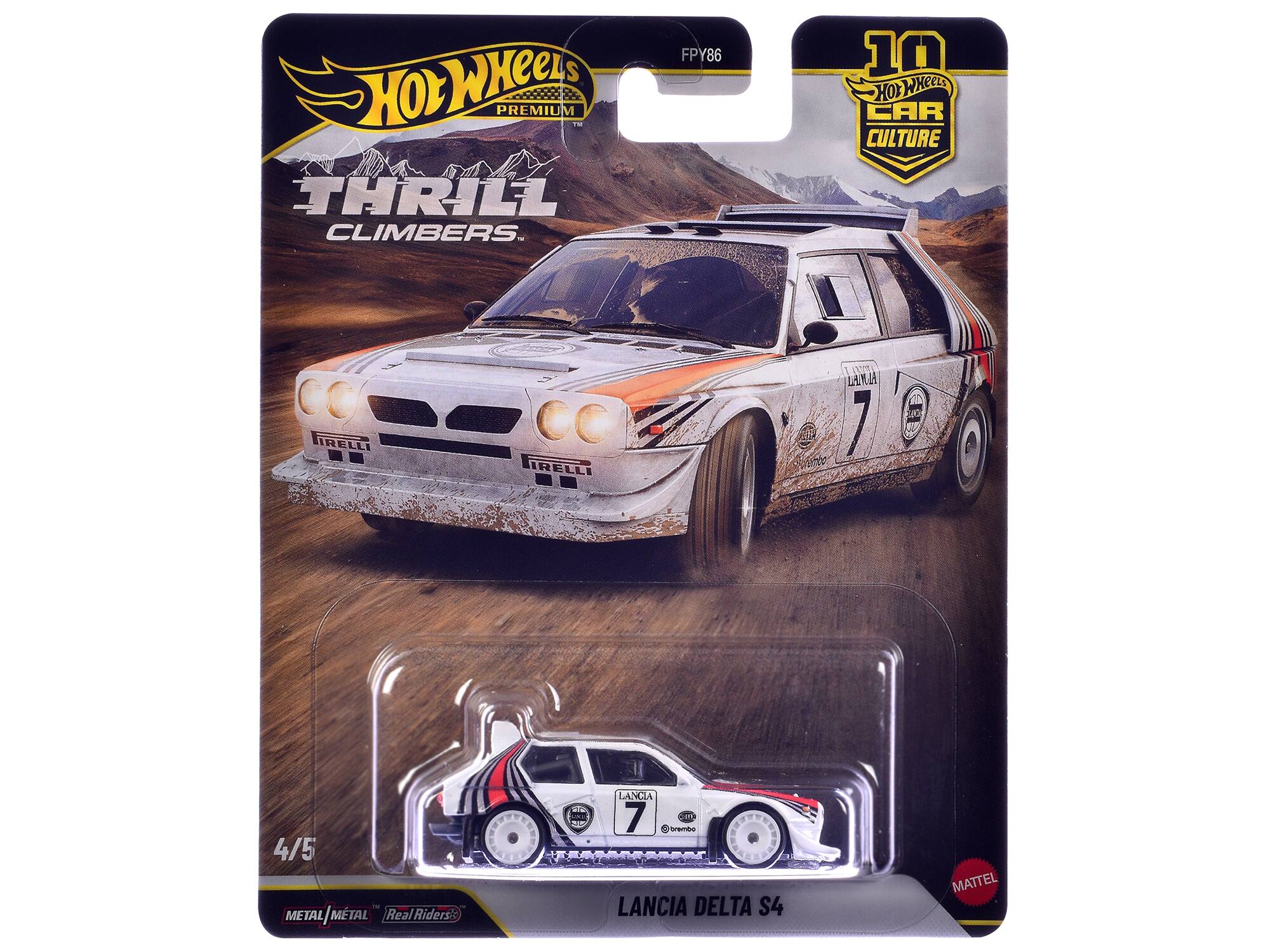 Hot Wheels Premium Thrill Climbers. FPY86 10 Hot Wheels Car Culture. Pirelli. 7 S 4/5 Metal / Metal. Real Riders: 2IN Lancia 7: 7 amba Lancia Delta S4.