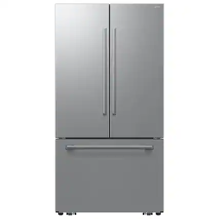 Front. Samsung - 36 in. Wide Bespoke AI 30 cu. ft. 3-Door French Door Refrigerator with Zero Clearance Fit & In-Door Tall Water Dispenser - Stainless Steel.
