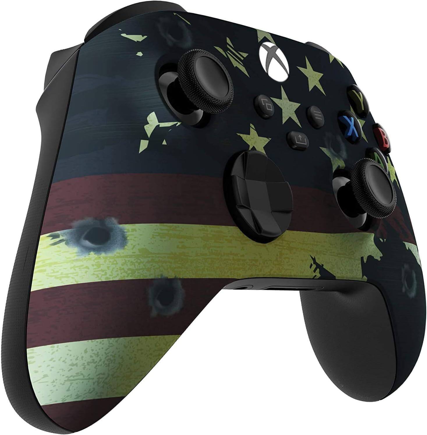 Left. Custom Controllerzz - Custom Wireless Controller for Xbox Series X|S, Xbox One, & PC - US Flag.