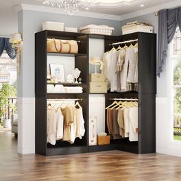 Aheaplus - 56.5'' Freestanding Closet System Set of 2: Comes with 4 Hanging Rods, Adjustable Shelves, Sturdy - Black