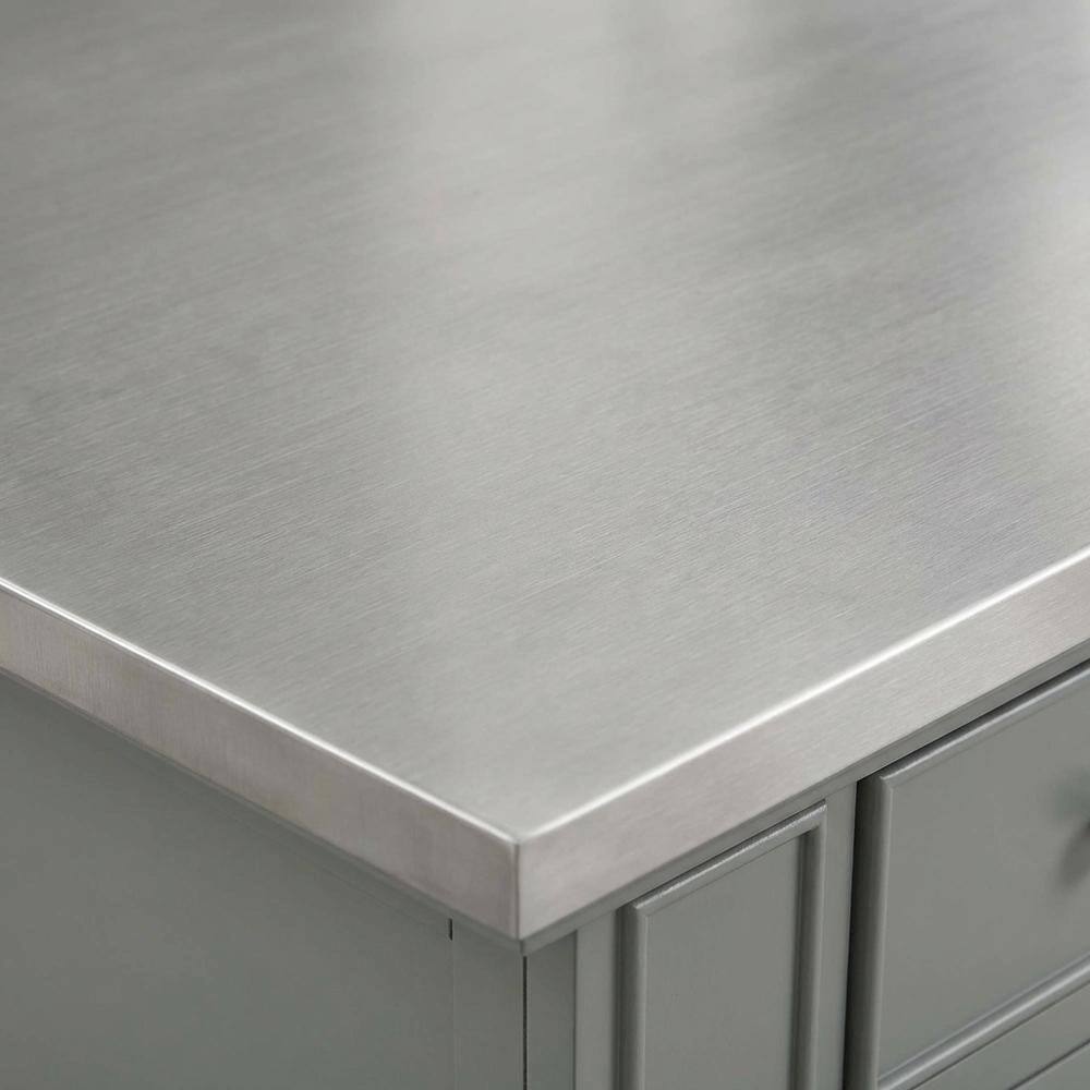 Alt View 3. FurniFact - Gray kitchen island with stainless steel accents and anti-tip safety - Gray.