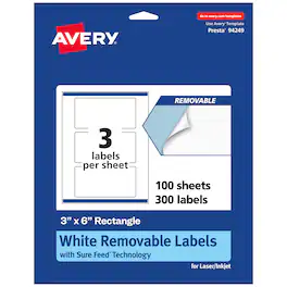 Avery - Removable Rectangle Labels, 3" x 6", 300ct - White
