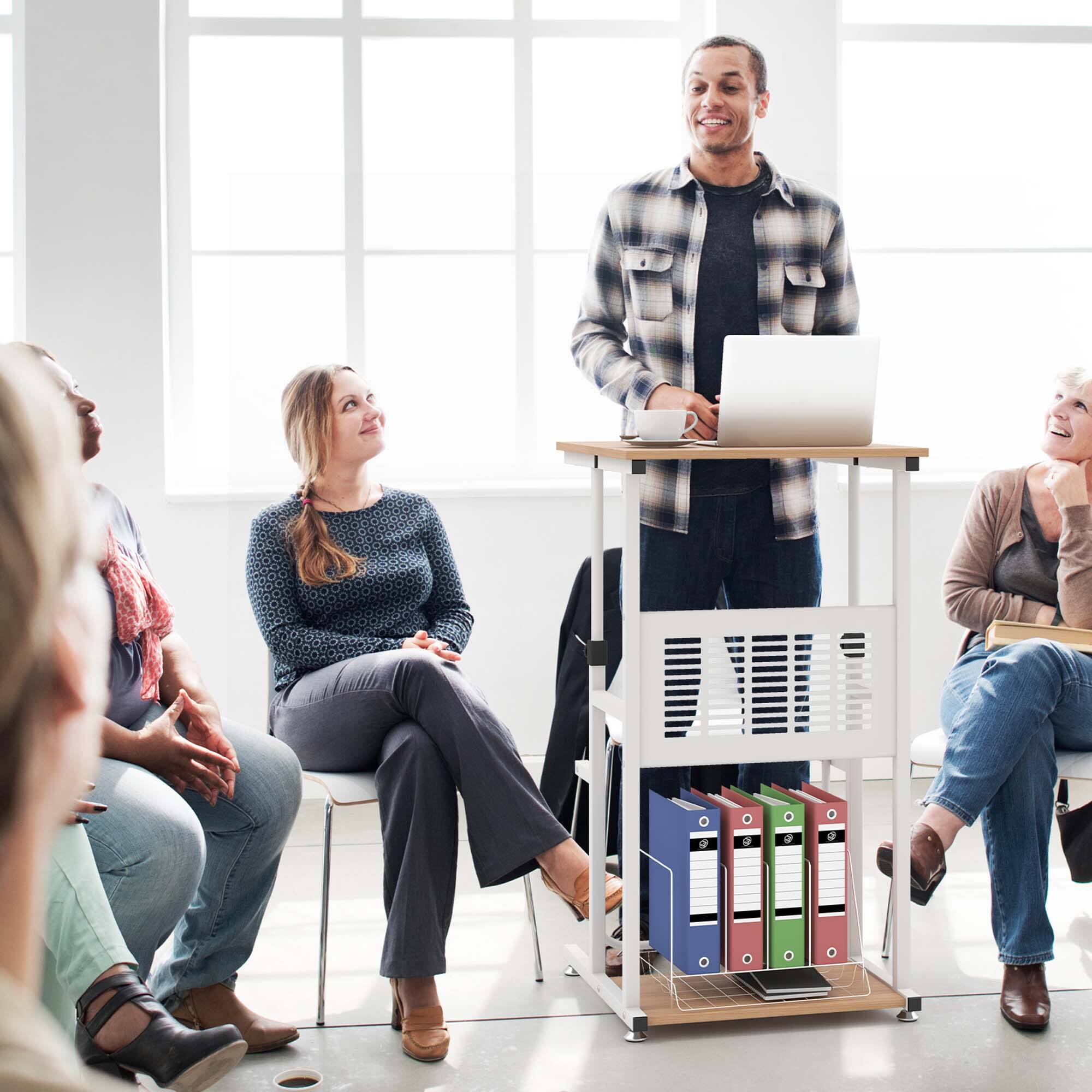 Alt View 3. Costway - Costway Stand Up Desk Height Adjustable Sit Stand Computer Workstation Standing Desk - Natural,White.