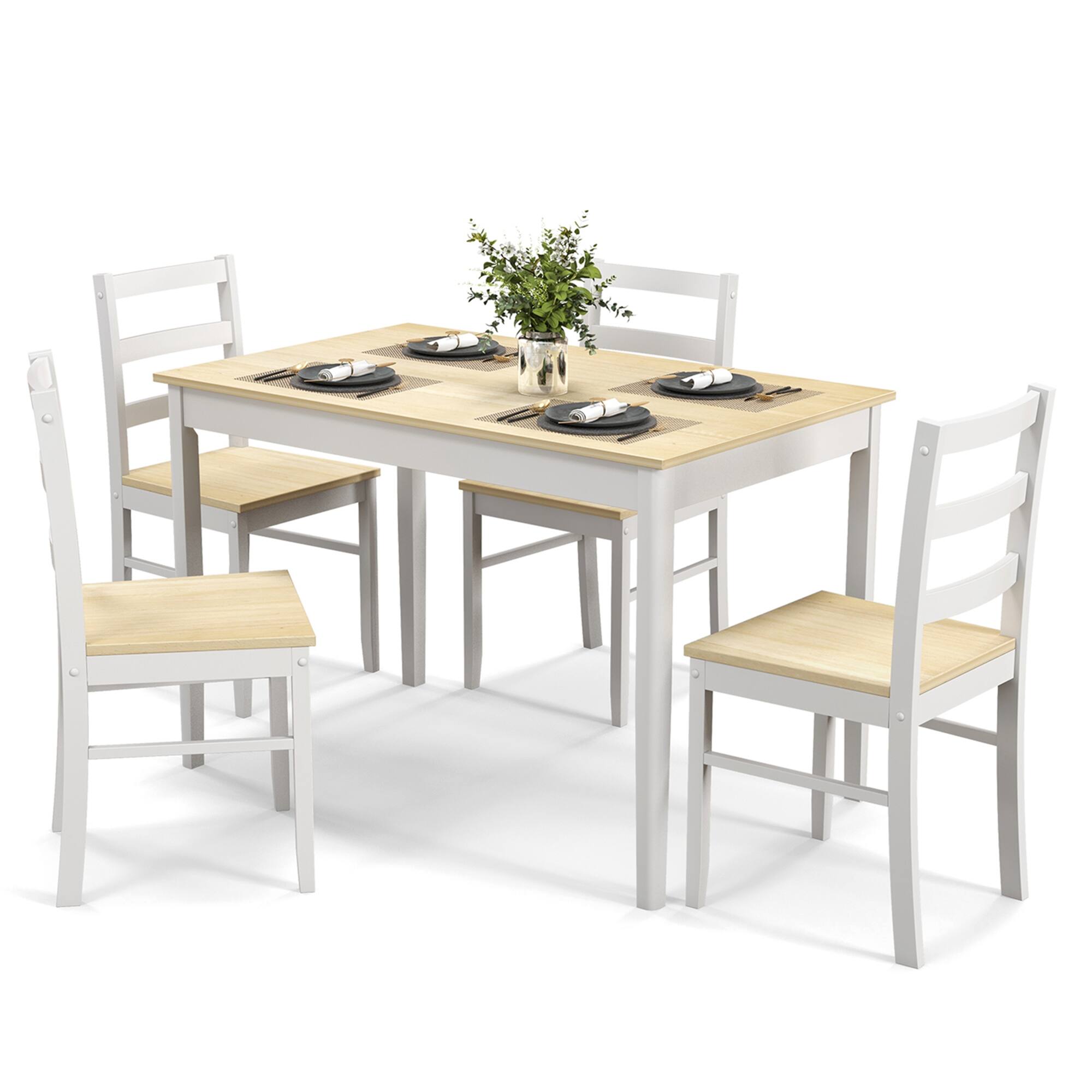 Front. Costway - 5-Piece Dining Set Solid Wood Kitchen Furniture with Rectangular Table & 4 Chairs Natural - Natural.
