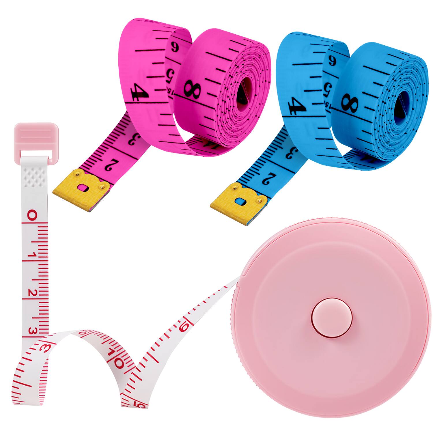 Garnen - 3x Body Measuring Tape Body Tape Measure, Flexible & Retractable Measuring Tape for Body Measurements Sewing Fabric 60" - Pink|Blue|White