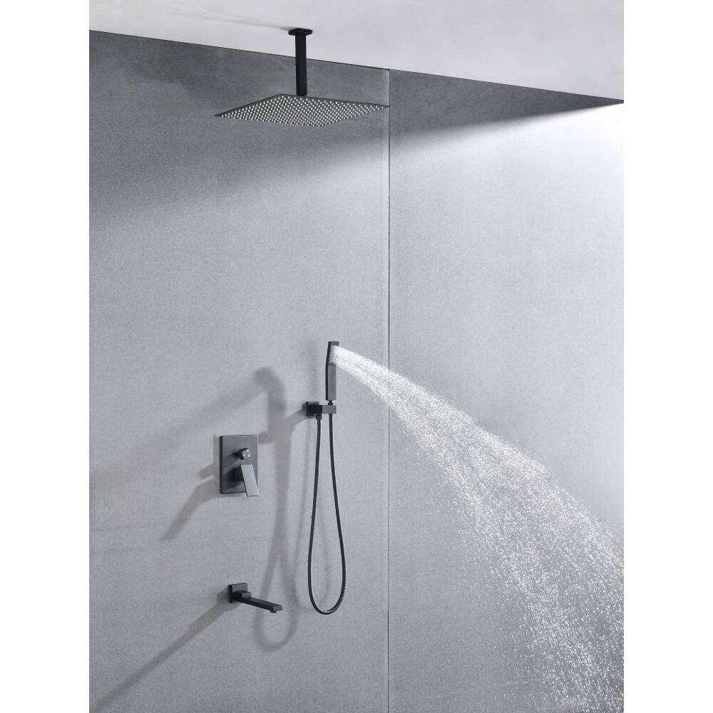 Angle. JUJABU - Matte Black Shower System with 16 inch Shower Head and Tub Spout - Matte Black.