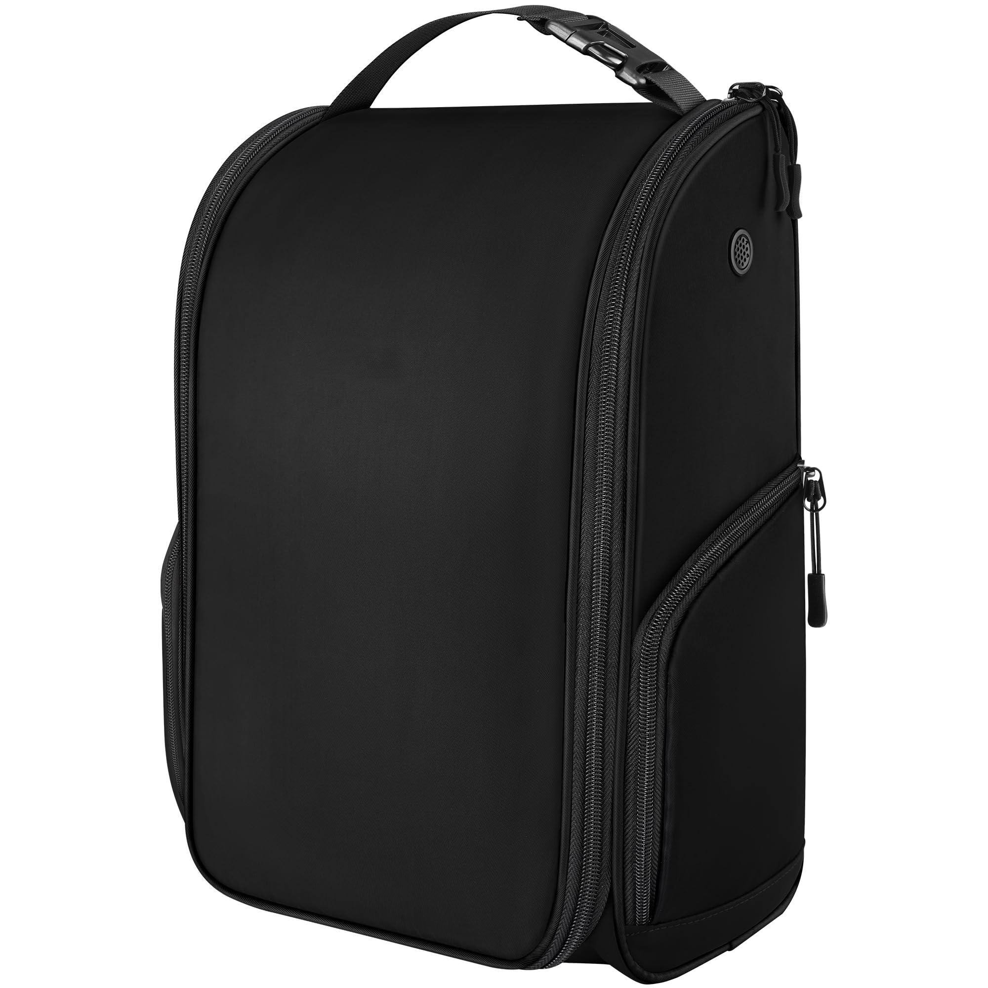 Front. MAGICAL RUBS - Ventilated Golf Shoe Bag Size 15, 3 Pockets, Waterproof Carrier - black.