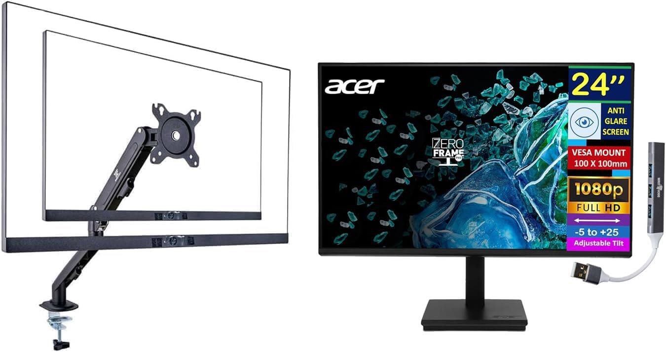 Acer ZERO FRAME 24" ANTI GLARE SCREEN  
VESA MOUNT 100 x 100mm  
1080p FULL HD  
-5 to +25 Adjustable Tilt