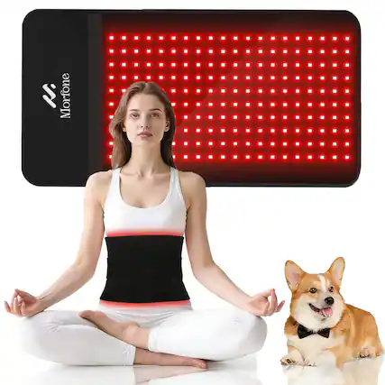 Front. Morfone - 12“ x 24” Red Light Therapy Mat with 200 LEDs, Back, Waist, and Joint Muscle Therapy Device, Black, 1 piece.