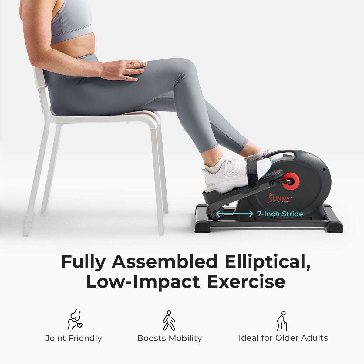 SUNNY 7-Inch Stride Fully Assembled Elliptical, Low-Impact Exercise Joint Friendly Boosts Mobility Ideal for Older Adults