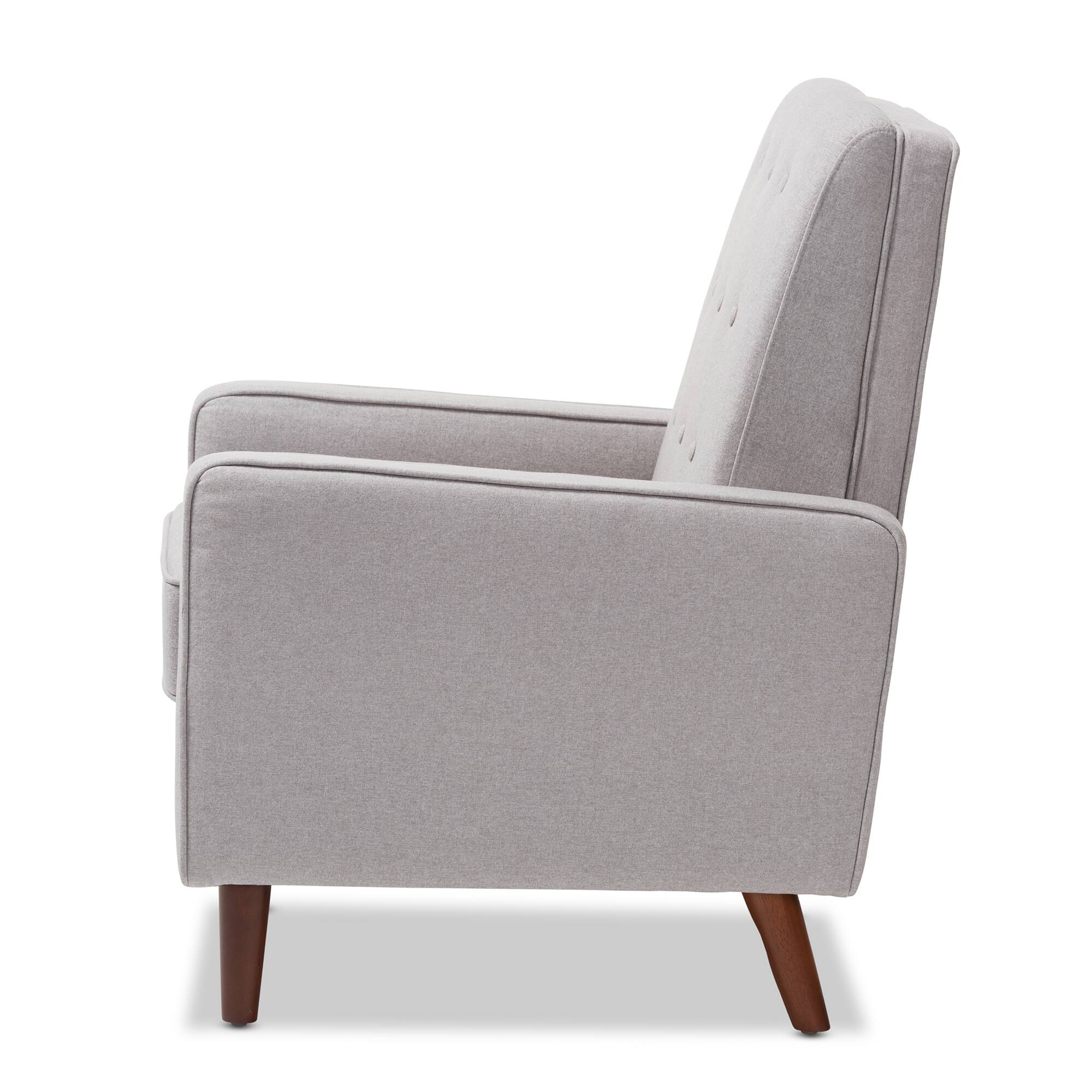 Alt View 1. Baxton Studio - Mathias Mid-century Modern Fabric Upholstered Lounge Chair - Light Grey.