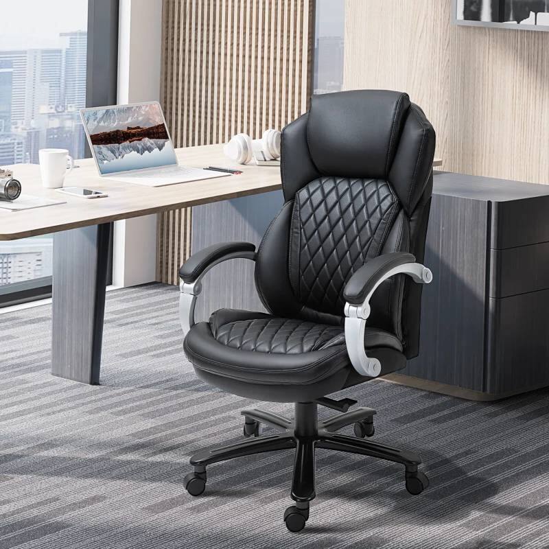 Angle. SlickBlue - Big & Tall Diamond Stitch Office Chair – Ergonomic Executive Chair with Height Adjustment - Black.