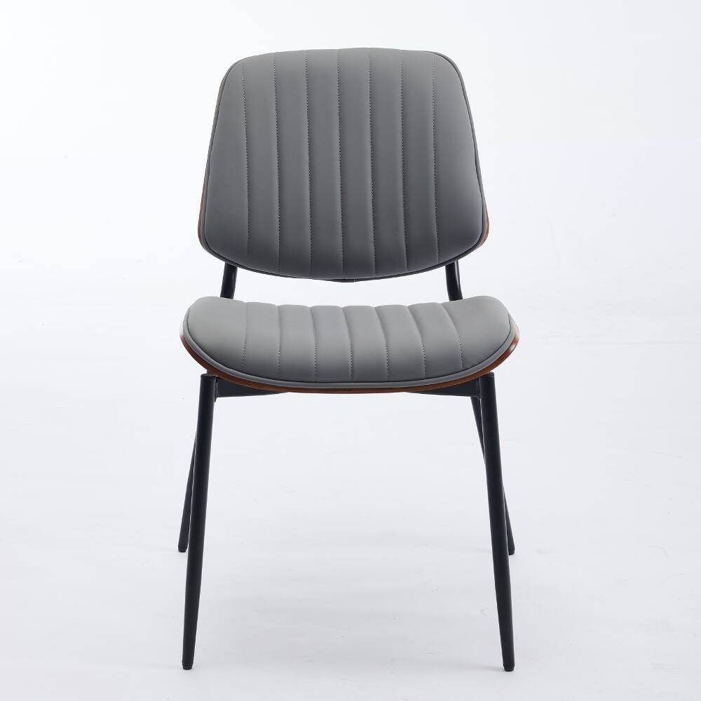 Angle. Loheer - Loheer Mid-Century Dining Chairs Set of 2, Gray Faux Leather Walnut Bentwood Chairs with Metal Legs - Gray.