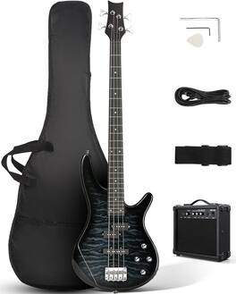 Winado - Electric Bass Guitar 4 String Bass Guitar Kit-Tiger Stripes Grey Full Equipment with 20 Watt Amplifier | PJ Type Pickup