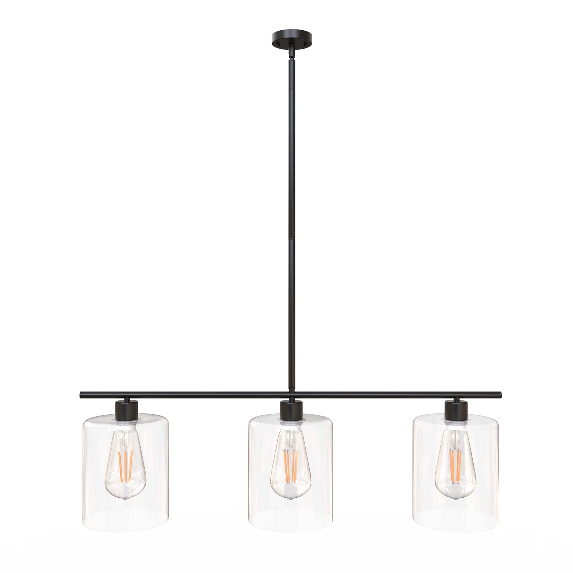 Jandcase - 3-Light Island Pendant Light, Clear Glass Shades E26 Socket, Non-Integrated Bulbs, for Kitchen Island - Black