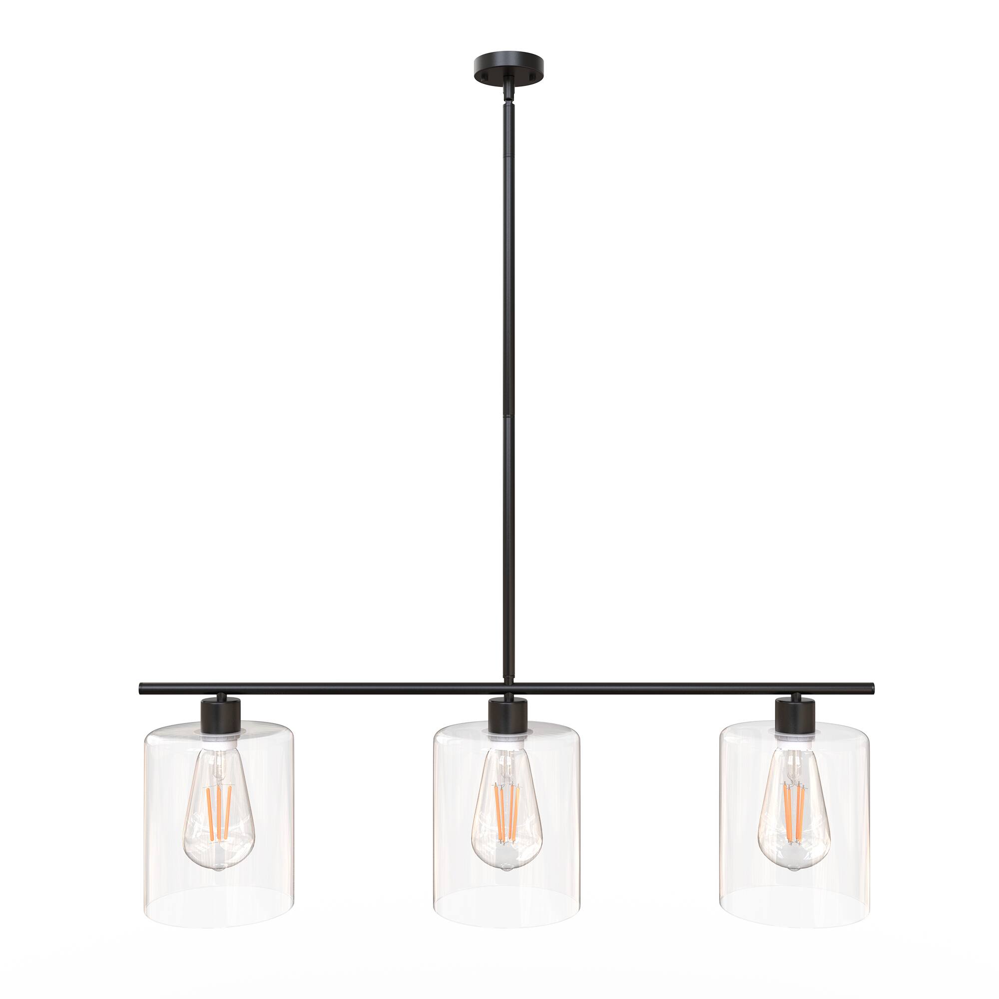 Front. Jandcase - JANDCASE 3-Light Black Island Pendant Light, Clear Glass Shades E26 Socket, Non-Integrated Bulbs, for Kitchen Island - Black.