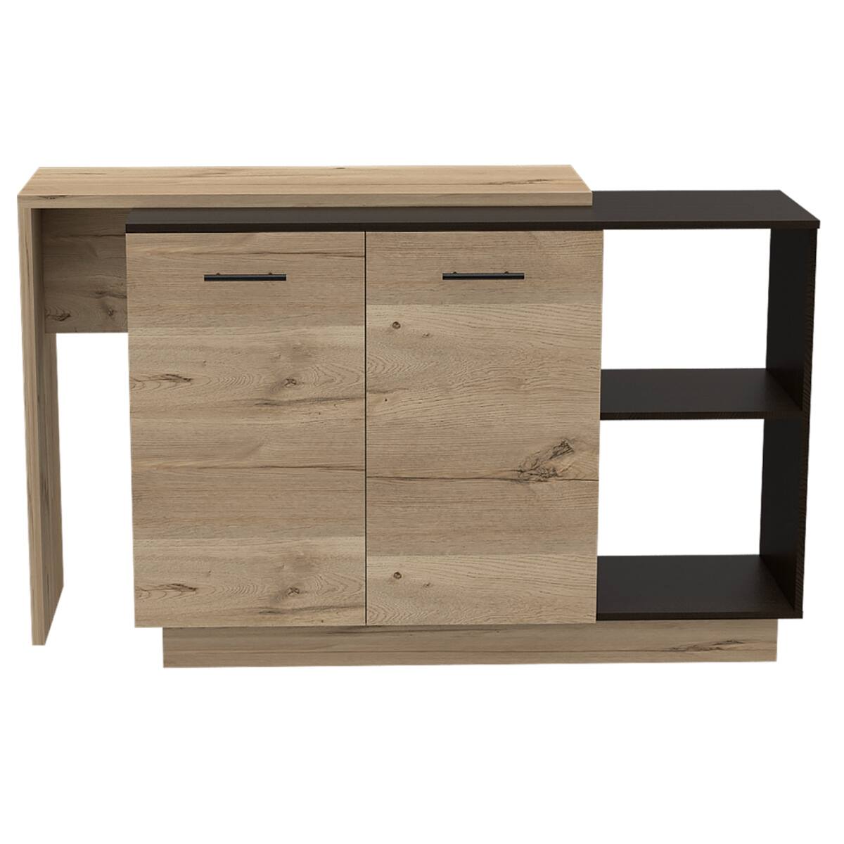 Angle. Loheer - Loheer Black and Light Oak Kitchen Island with Storage Double Door Cabinets and Shelves - Black and Light Oak.