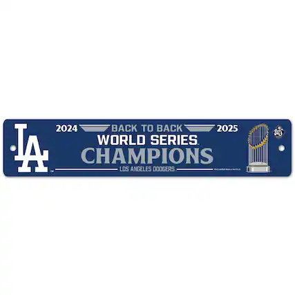 Front. WinCraft - Los Angeles Dodgers Back-To-Back World Series Champions 3.75" x 19" Street Sign - Multicolor.