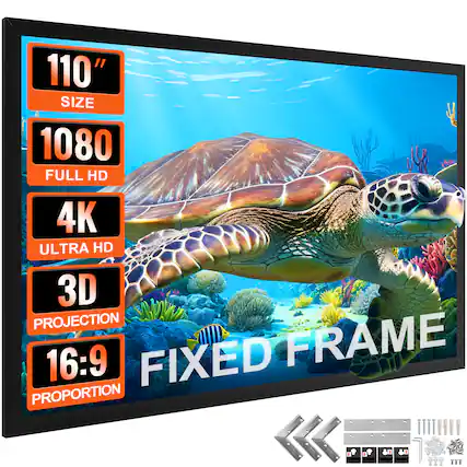 110" SIZE 1080 FULL HD 4K ULTRA HD 3D PROJECTION 16:9 FIXED FRAME PROPORTION