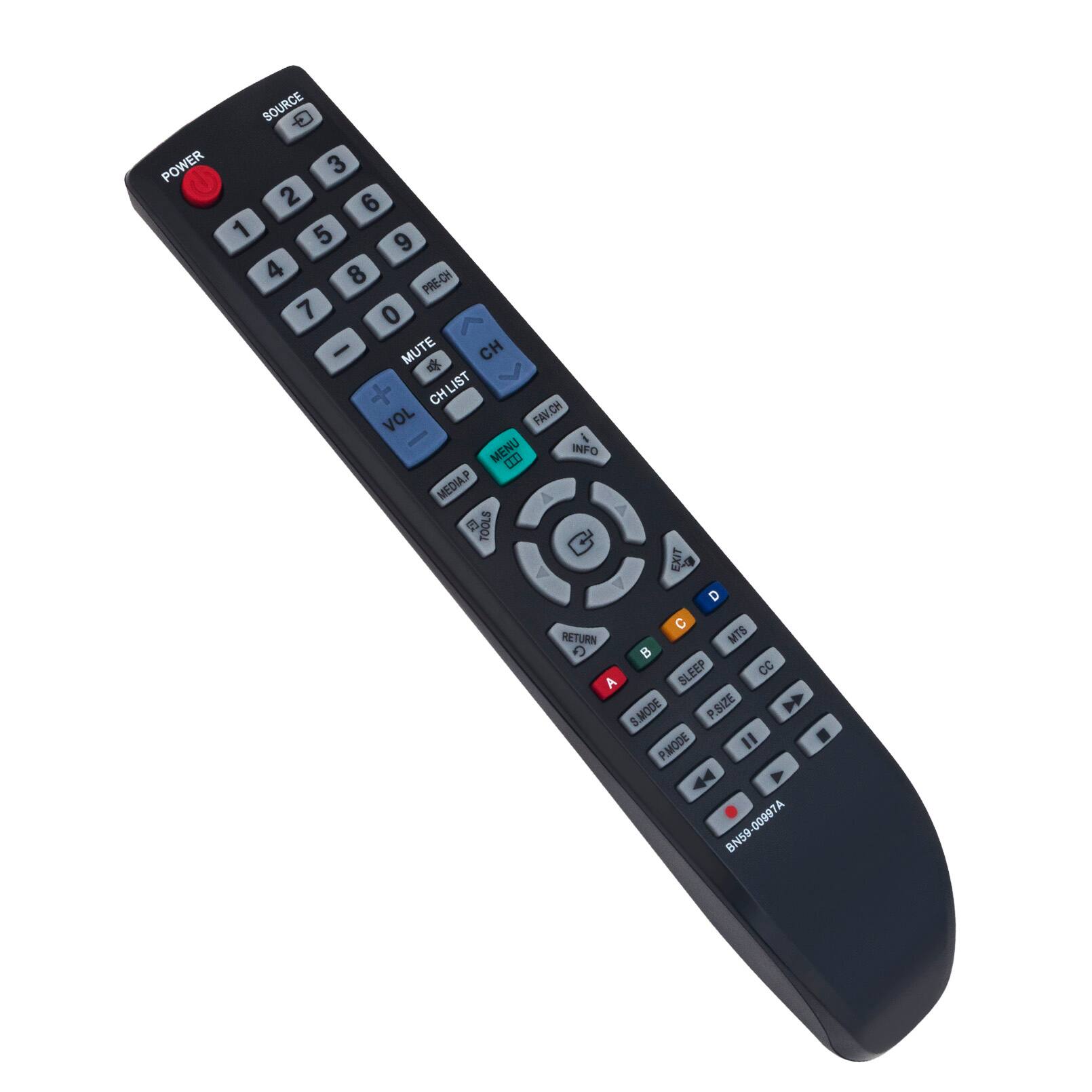 POWER SOURCE 3 2 6 1 5 9 4 8 PRE-CH 7 0 - MUTE CH  CHLIST VOL FAV FAVICH - MENU INFO  MEDIA.P 6Z TOOLS EXIT  D  RETURN MTS B SLEEP CC A S.MODE P PISIZE > PMODE " 4 A 00997A BN59