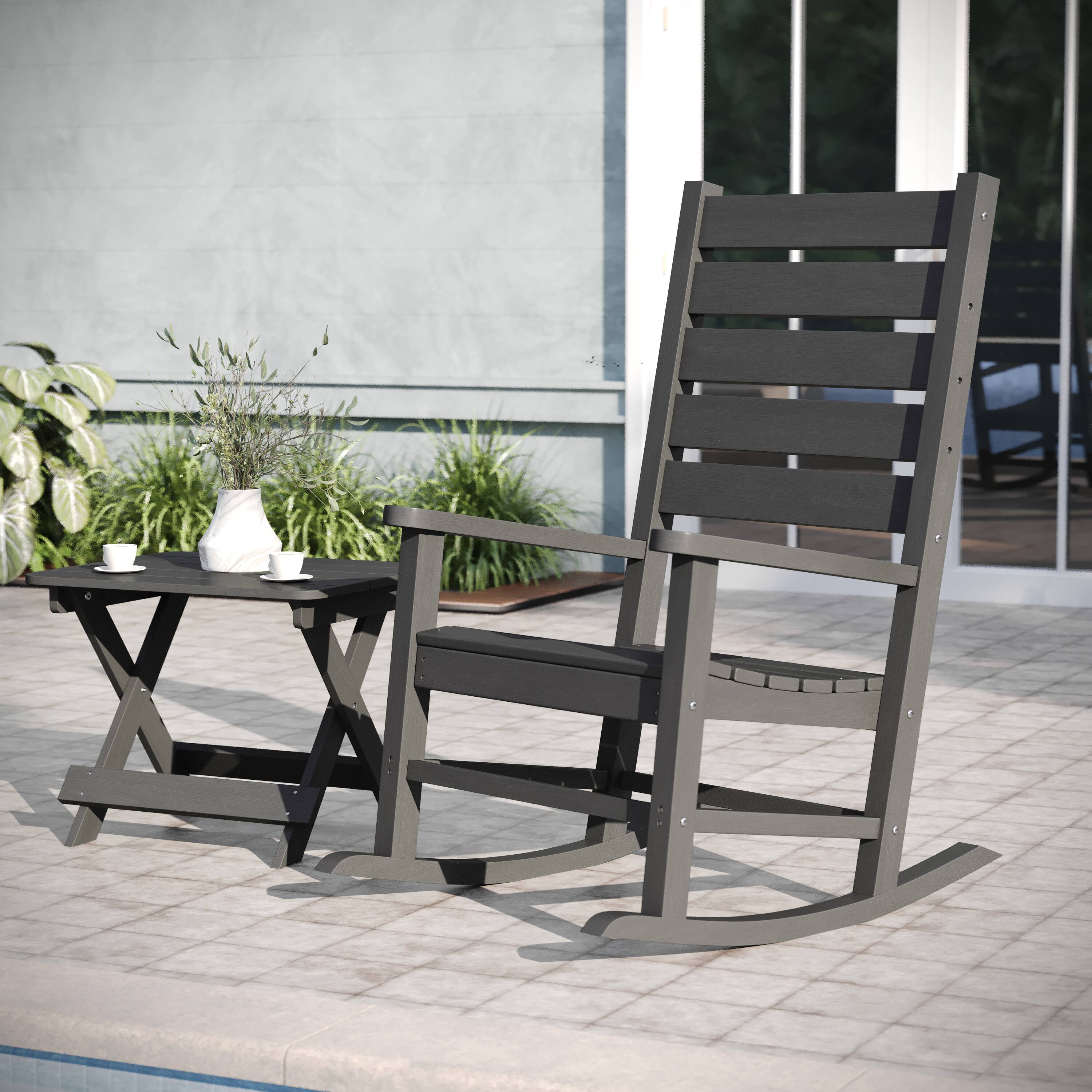 Alt View 2. Emma + Oliver - Florian 3-Piece Indoor/Outdoor Set with 2 Modern-Style Rocking Chairs with Matching End Table for All-Weather Use - Gray.