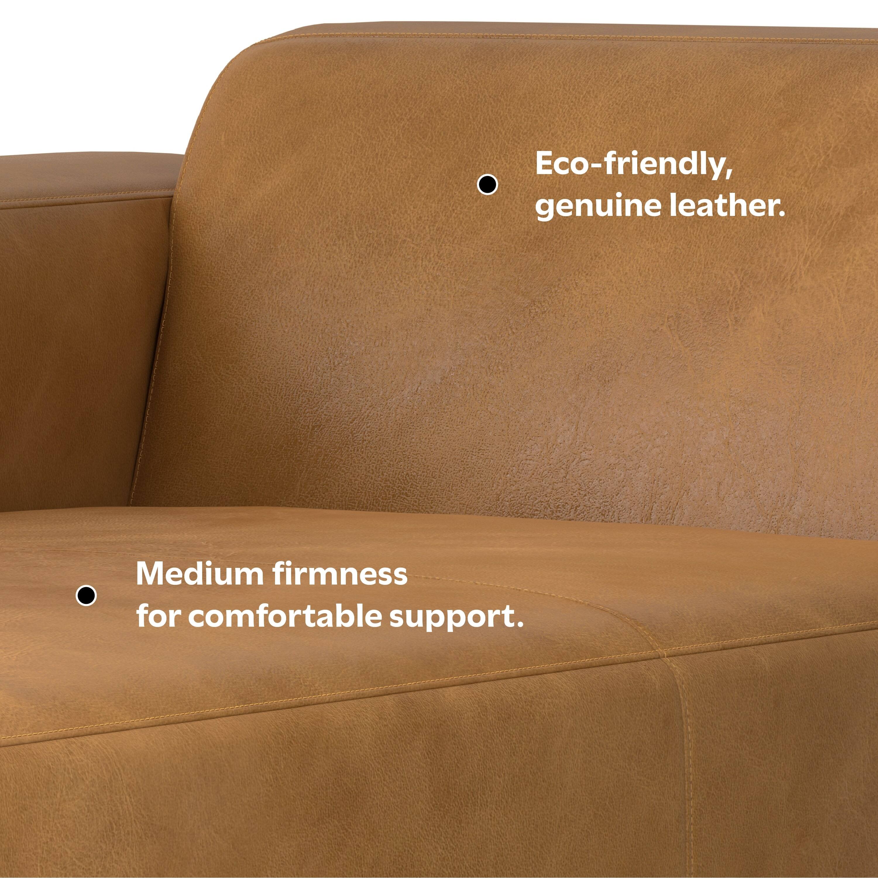 Eco-friendly, genuine leather.  
Medium firmness for comfortable support.