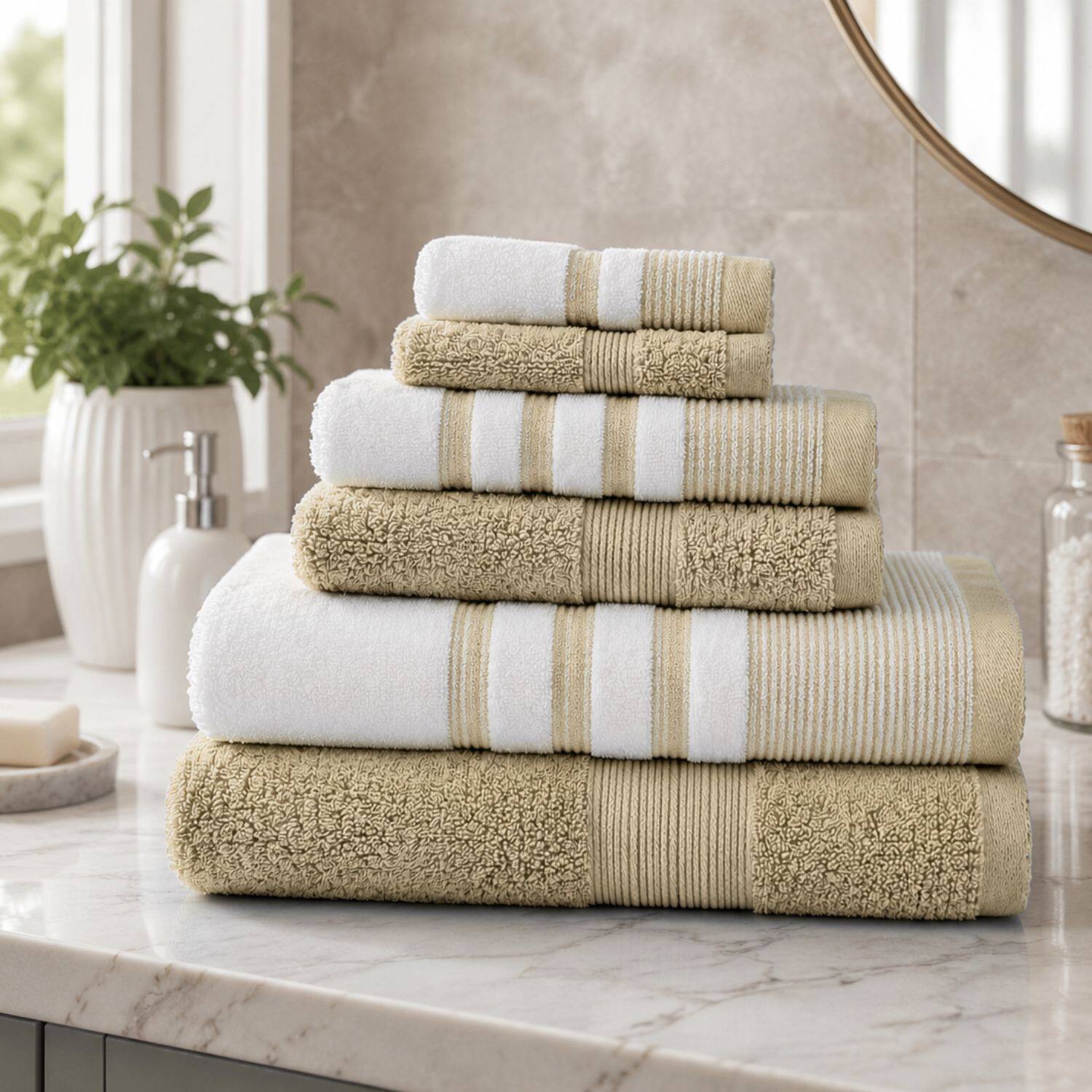 Angle. Plazatex - Plazatex Two Tone  Zero Twist 100% Cotton Soft & Absorbent 6 Piece Bathroom Towel Set Taupe - Taupe.